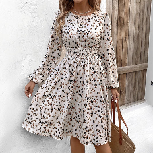 French Print Midi Sleeve Dress