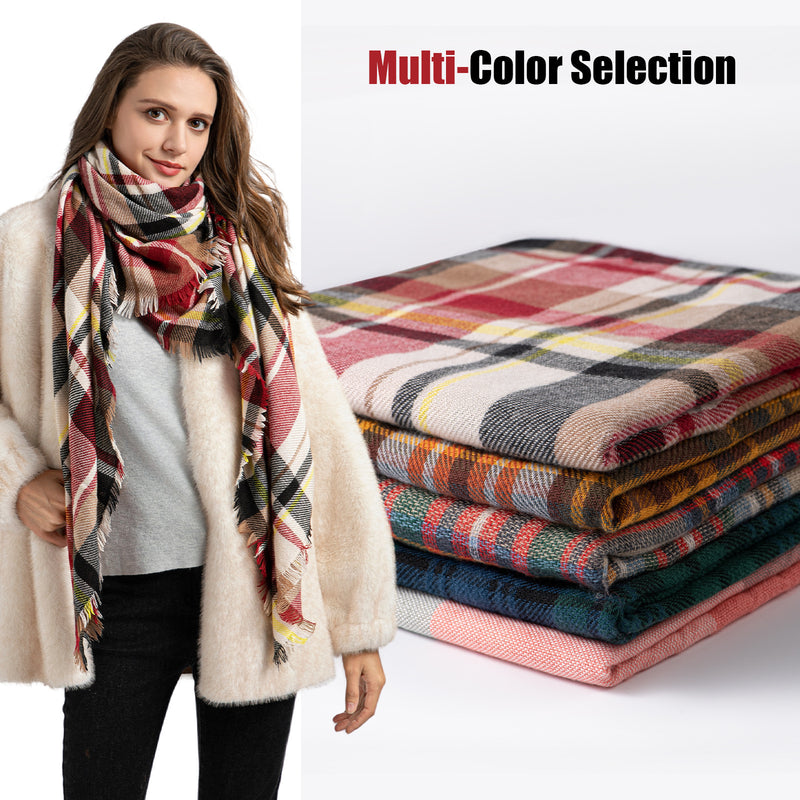 European And American Autumn And Winter Plaid Square Scarf Shawl