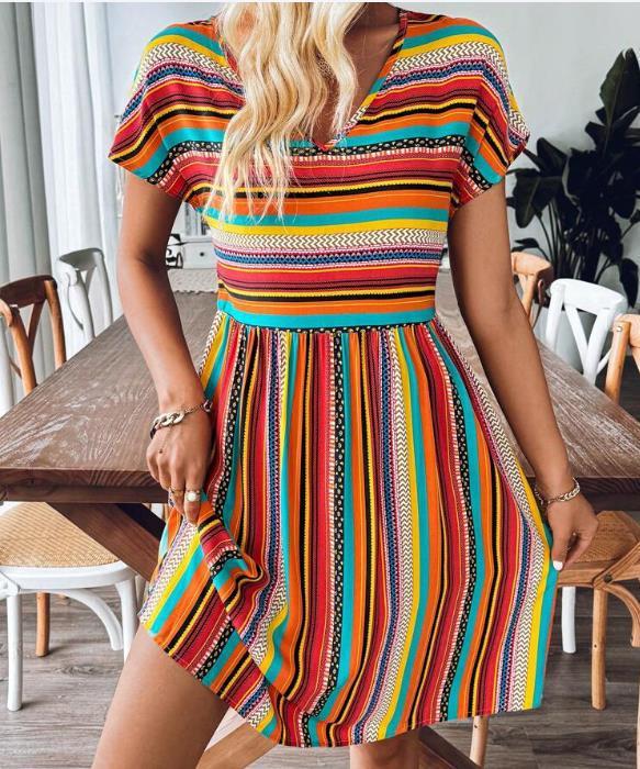 Summer New European And American Women's Dress with Short Sleeve