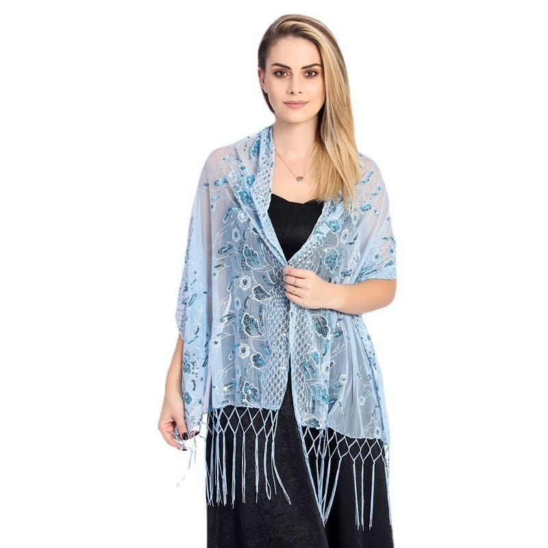 Elegant Sequined Tassel Shawl Bride