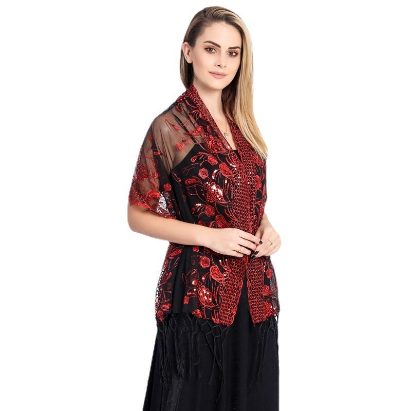 Elegant Sequined Tassel Shawl Bride