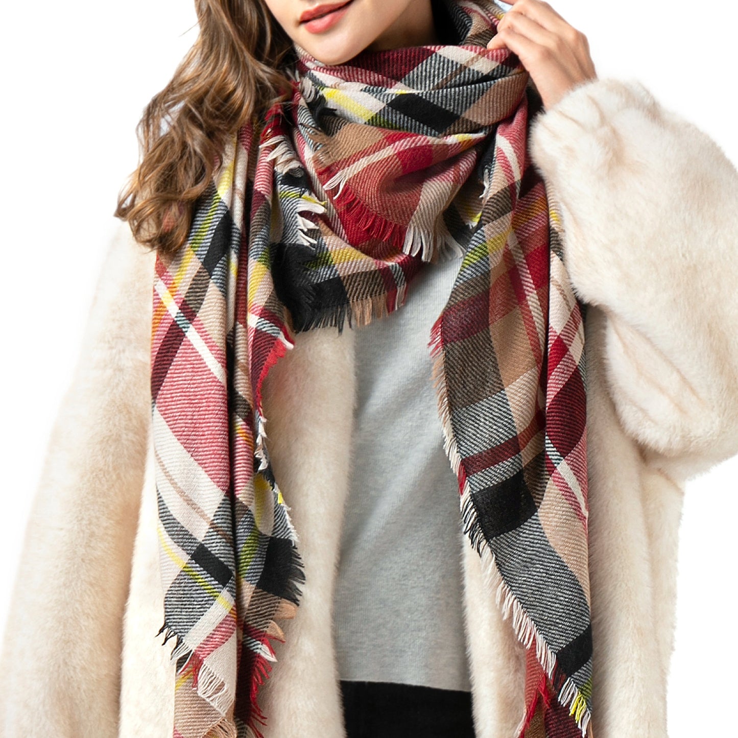 European And American Autumn And Winter Plaid Square Scarf Shawl