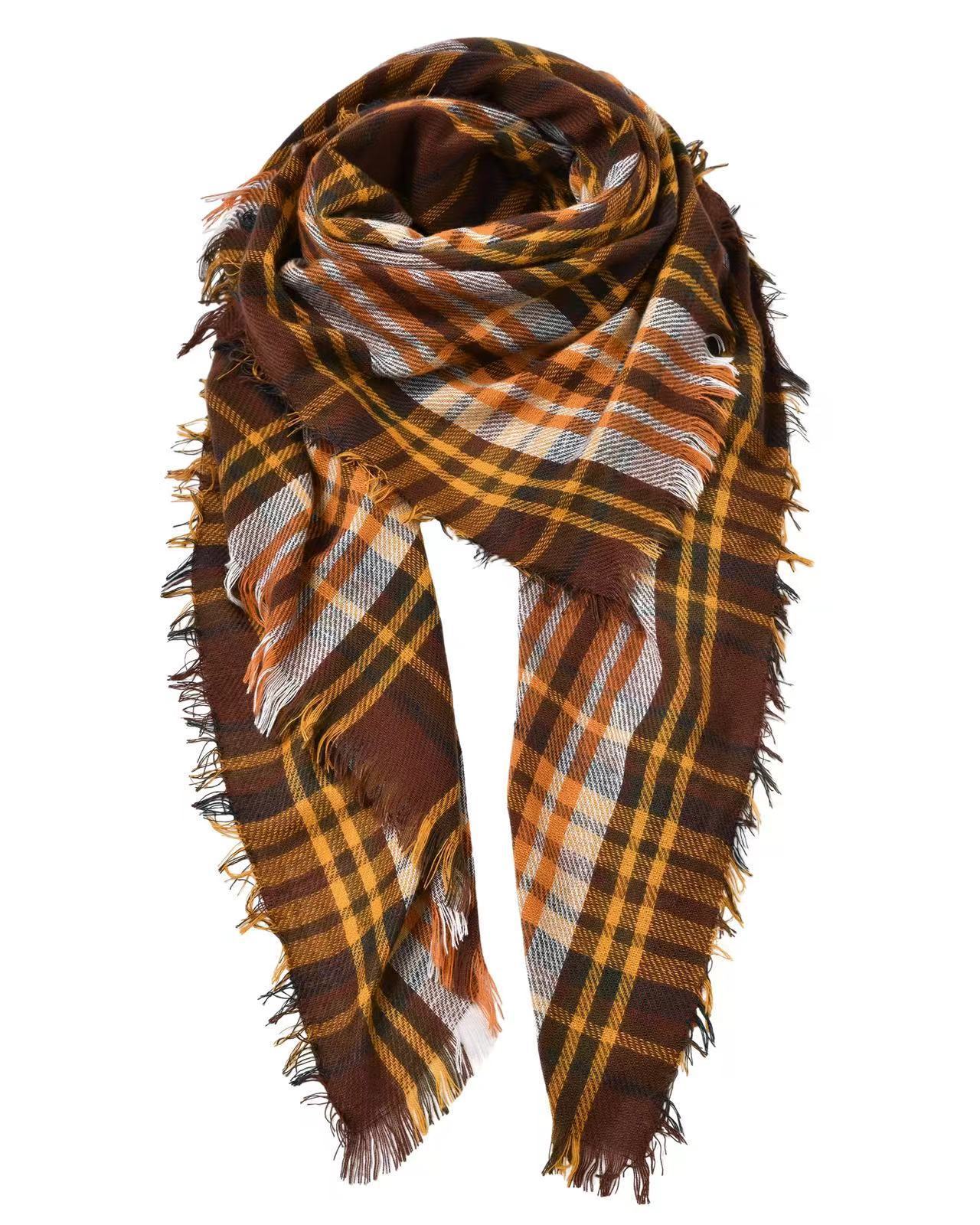 European And American Autumn And Winter Plaid Square Scarf Shawl