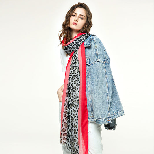 Classic Scarf Multicolour Cotton Linen Stripe Leopard Print