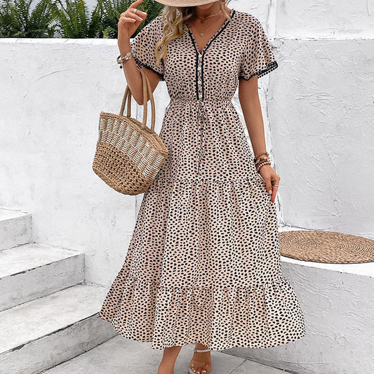 Summer New Dress European And American V-Neck Leopard Print