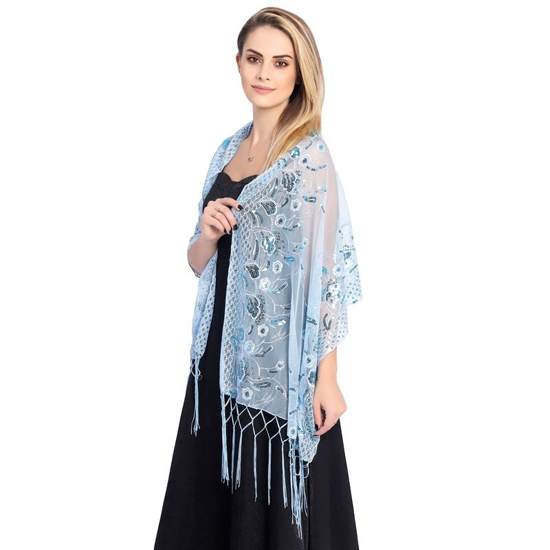 Elegant Sequined Tassel Shawl Bride