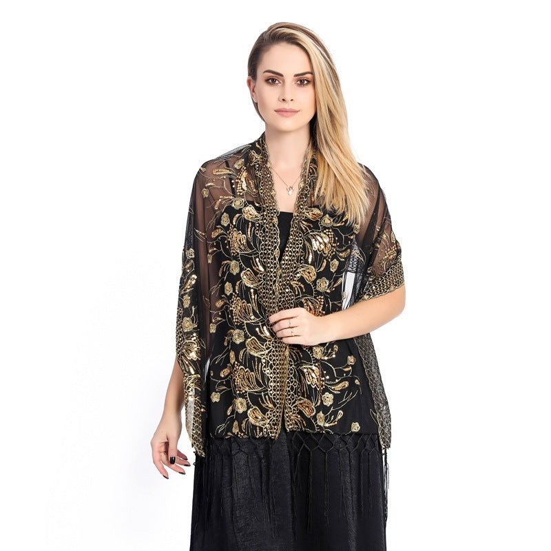 Elegant Sequined Tassel Shawl Bride